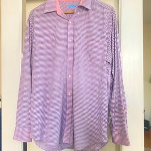 J. McLaughlin Men’s Long Sleeve Pink and Blue Plaid Button Down Shirt